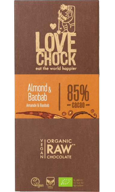 Lovechock Amandelen & baobab 85% cacao tablet bio & raw 70g